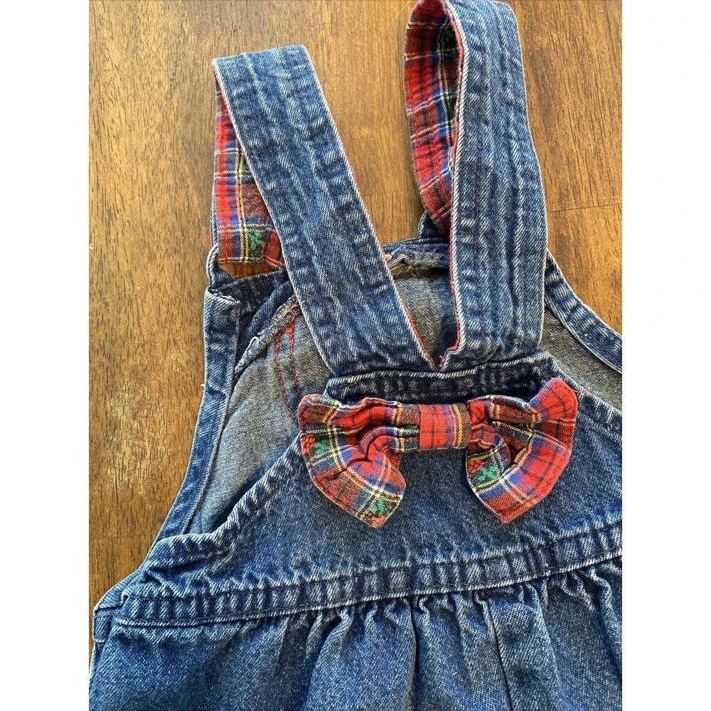 Vintage Oshkosh Bubble Overalls Bibs 24 Months Girls Denim And Red Plaid Floral